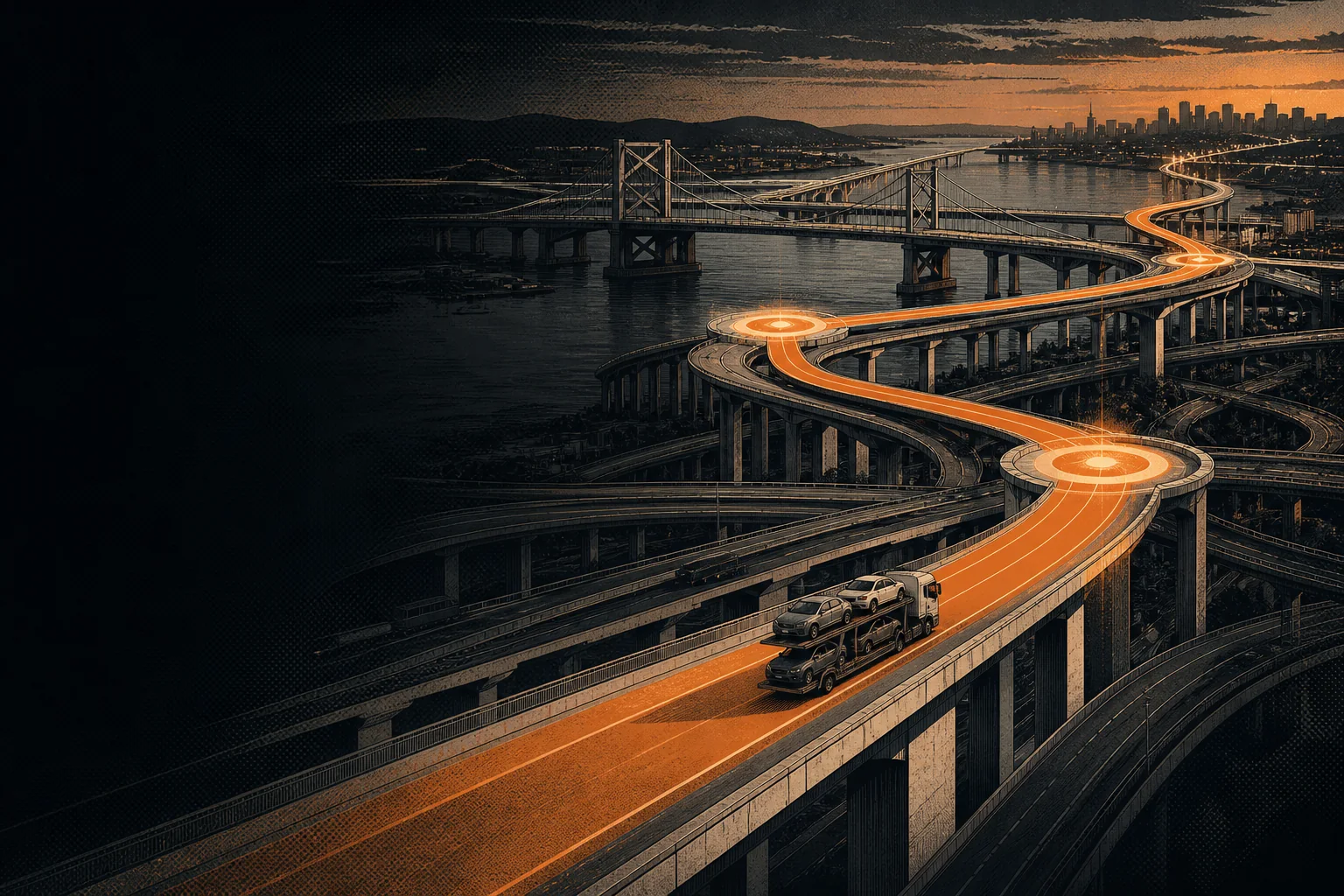 Highway and bridge corridor connecting three tri-state route points
