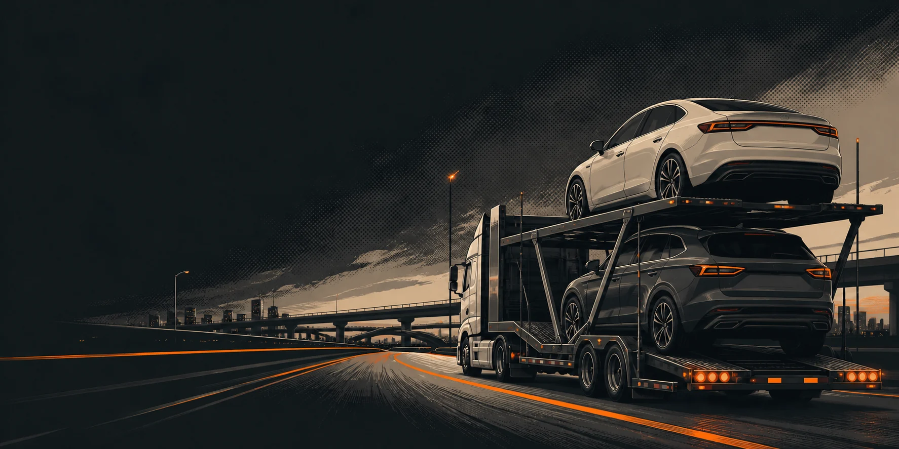 Vehicle transport rig traveling on a tri-state highway
